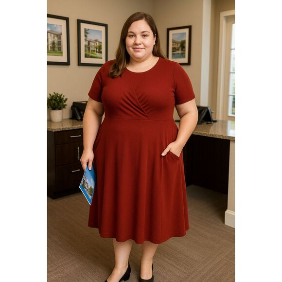 Torrid Dress 1X Rust Rib Knit A-Line Midi Pockets Corpcore Business Casual - Picture 1 of 6